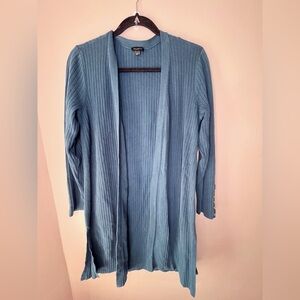 Talbots Teal Duster Open Front Cardigan Ribbed Stretch Women’s Size Medium